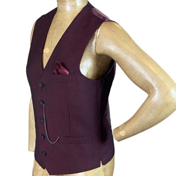 INC International Concepts Button-Down Waistcoat/Vest Sz S Burgundy 311L - Picture 3 of 9